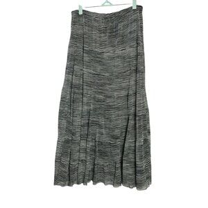 For Cynthia Womens Black White Striped A-Line Midi Skirt Mesh Lined Stretch L